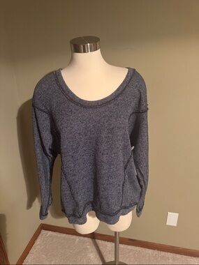 Ecote Heathered Navy Scoop Neck Pullover Sweater